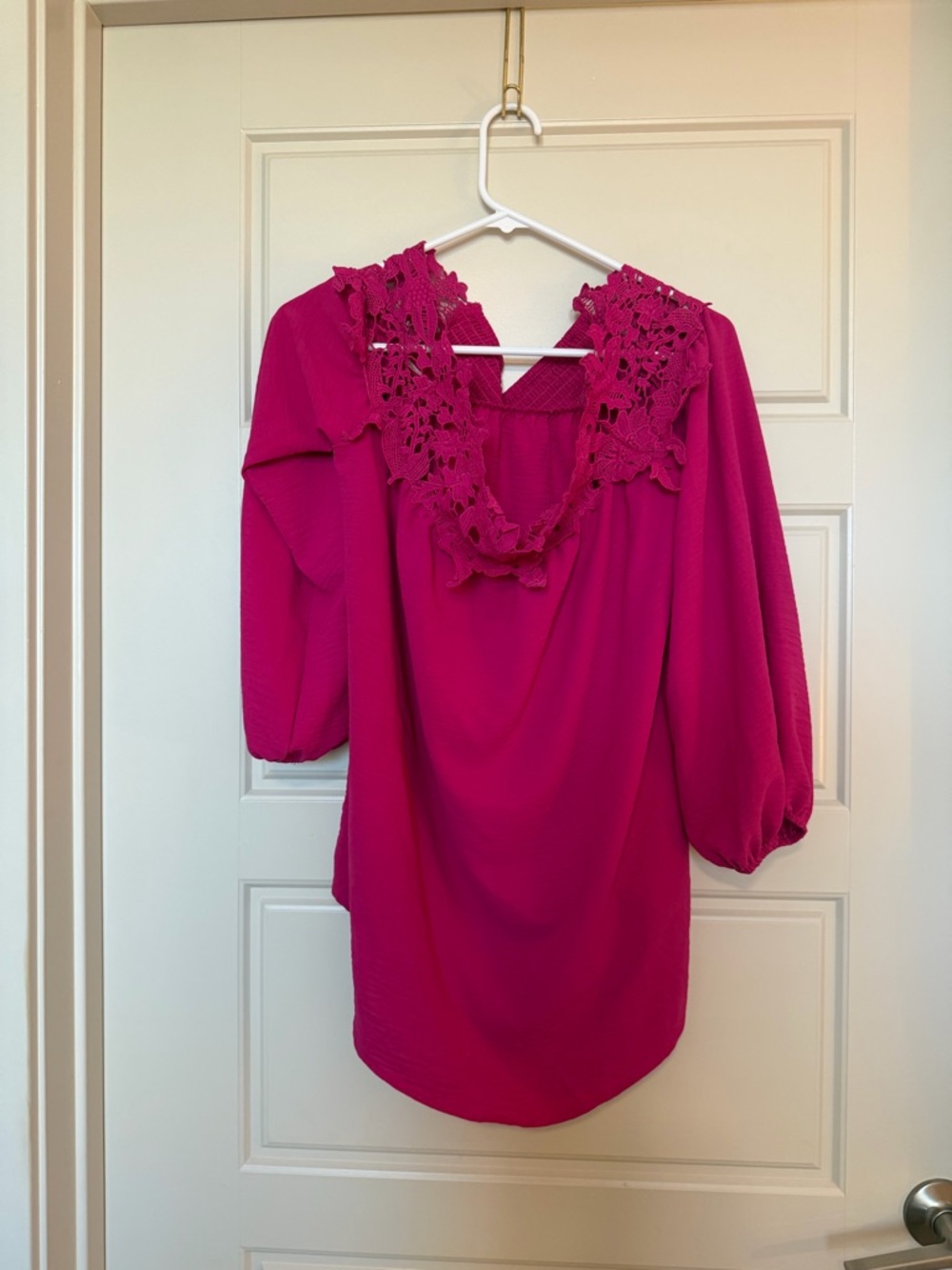 Women’s Fuchsia Off Shoulder Crochet-Trim Blouse